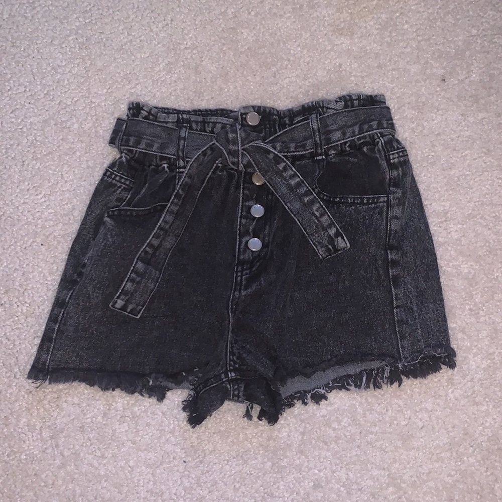 Forever 21 Black Tie High Waisted Jean Short
